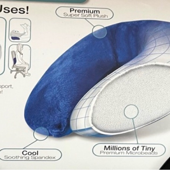 Brookstone Soft Microbead Travel Pillow Neck Lumbar  navy blue - Picture 7 of 14